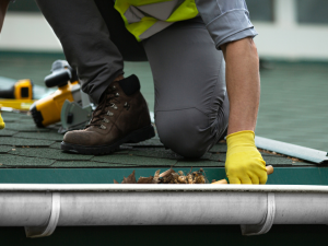 Man clearing leaves from a roof | Castle Hill Roof Repair