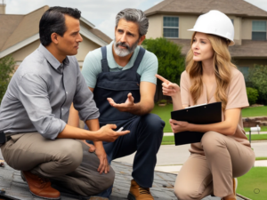 San Antonio homeowner discussing roof storm damage with Rooftop Roofing experts.