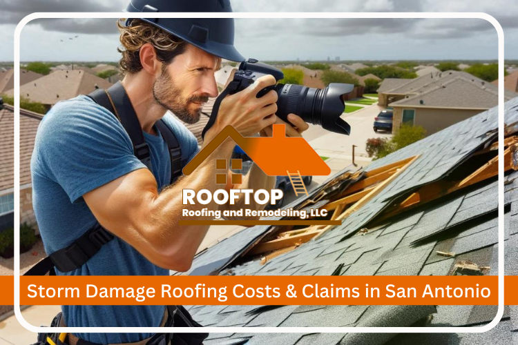 Documenting storm damage on a San Antonio roof for insurance claims.