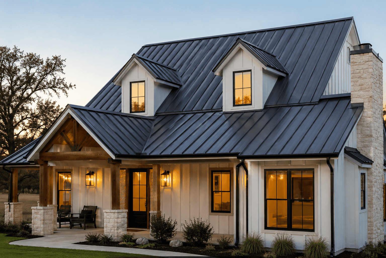 Standing seam metal roof on a residential property for metal roofing services in San Antonio