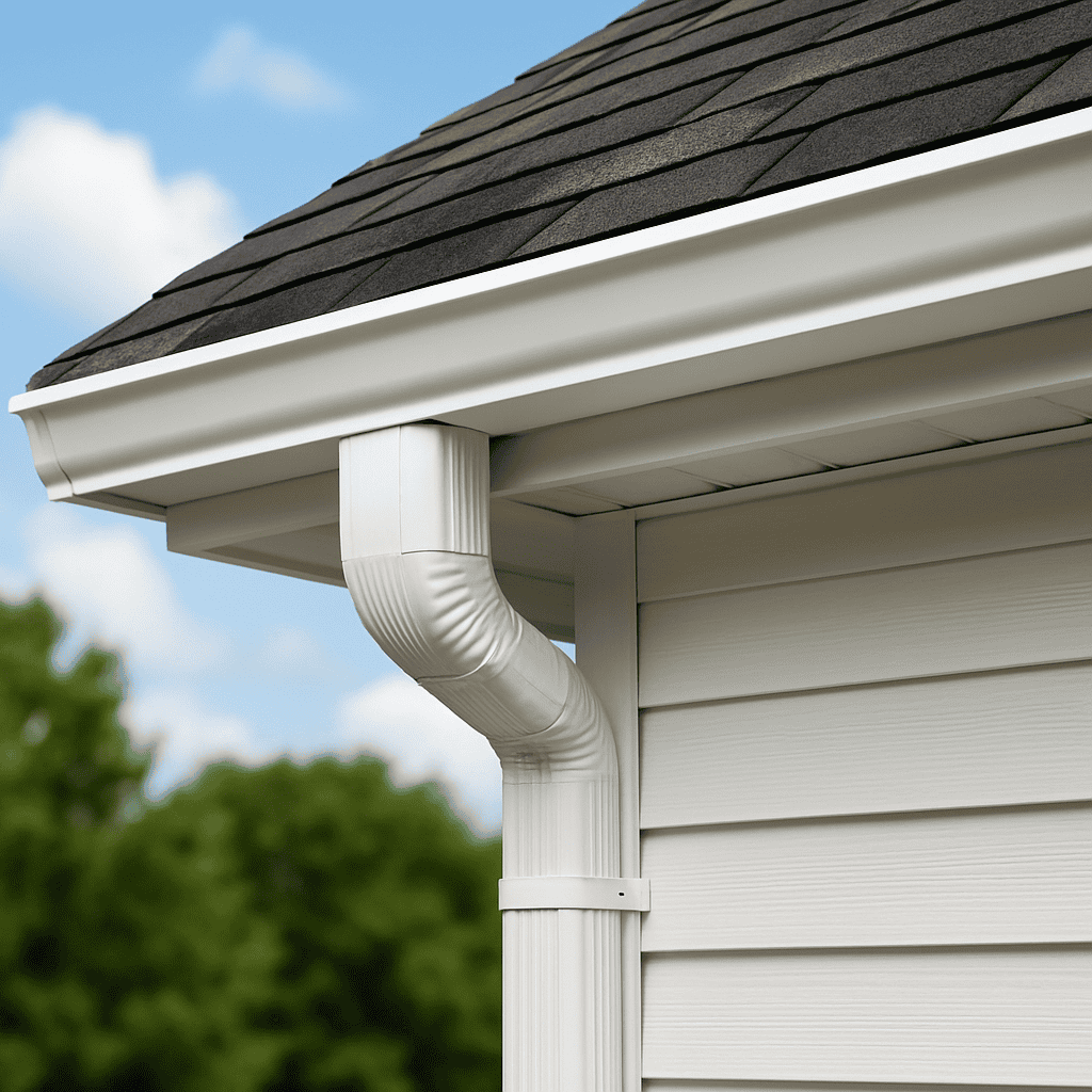 Seamless gutter installation on a San Antonio home exterior with clean roofline drainage